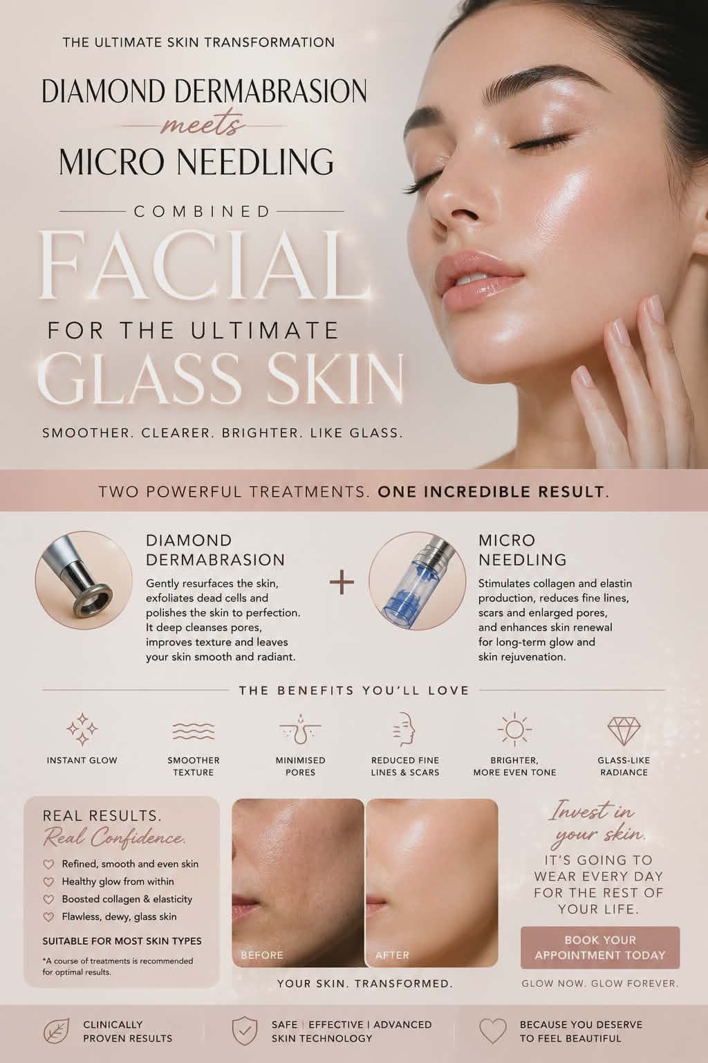 Promotional poster from the previous Nude Skin Clinic website for the Glass Skin Facial. It is an advertisement, not a consented before-and-after case.