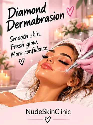 An illustrated woman having a diamond dermabrasion wand worked across her cheek