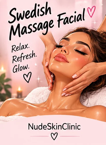 An illustrated woman having a facial massage, hands framing her face