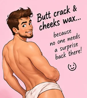 An illustrated man glancing over his shoulder with a towel round his hips