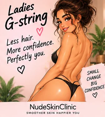 An illustrated woman glancing over her shoulder, captioned Ladies G-string