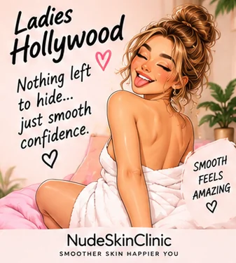 An illustrated woman seated with her back turned, captioned Ladies Hollywood