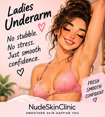 An illustrated woman raising one arm, captioned Ladies Underarm